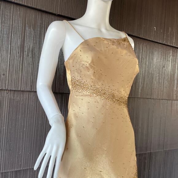 🔥Vintage Y2K Asymmetrical Neck Beaded Embellished Open Back Formal Party Dress - Picture 5 of 16